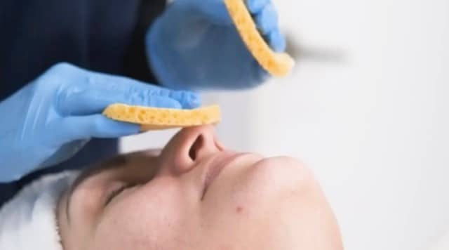 Gentle facial cleansing during a treatment